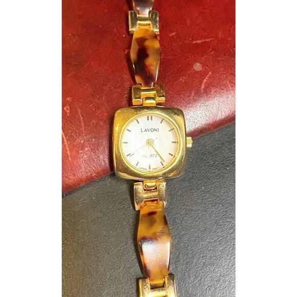 Women's Gold Tone 22mm Lavoni Quartz Watch, Tortoise Shell Look - Picture 3 of 3